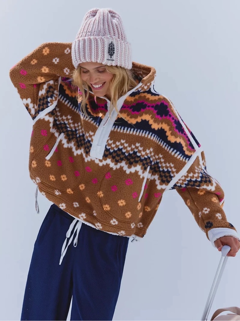 NWT Free People Mountain High Printed Half Zip Fleece